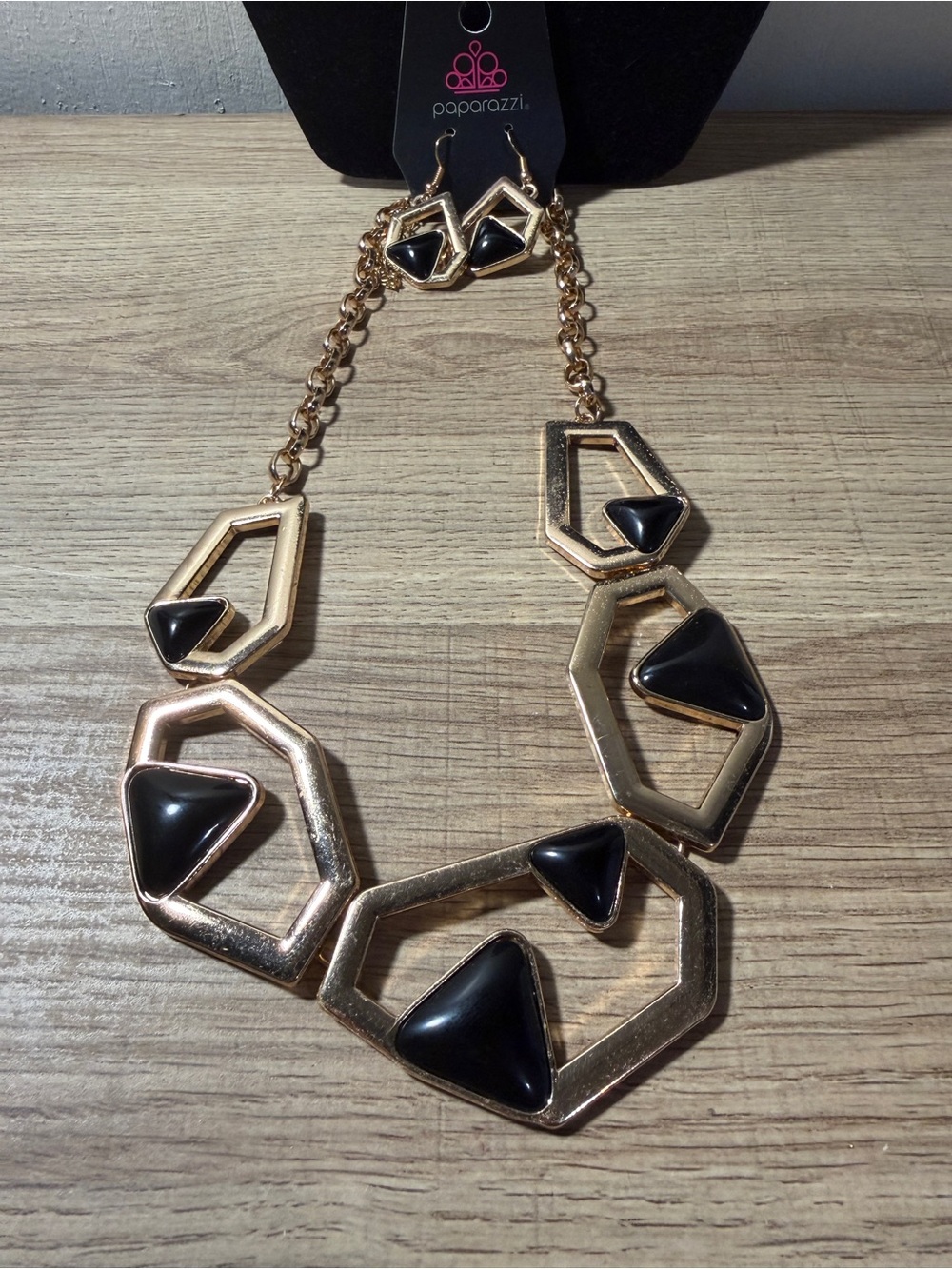 paparazzi Gold Geometric Necklace with Black Accents